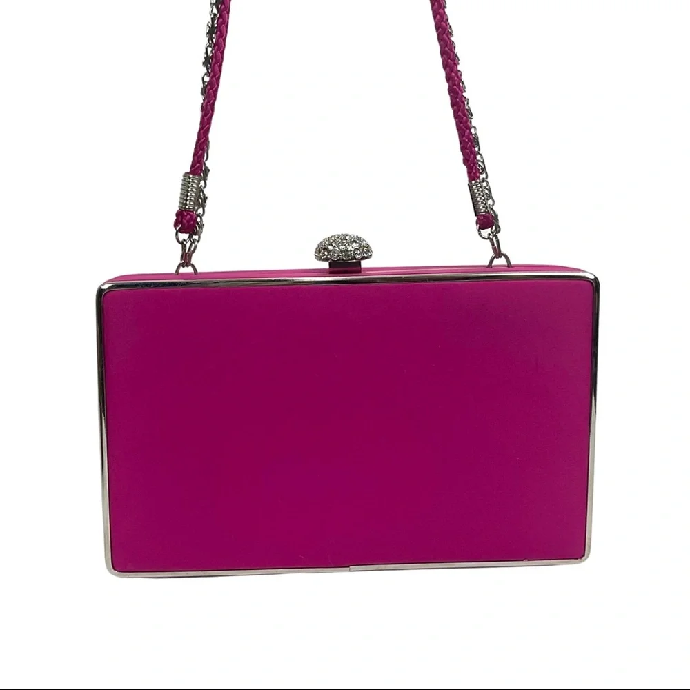 Lula Townsend Fuchsia Box Handbag with Rhinestone Closure - Picture 11 of 12